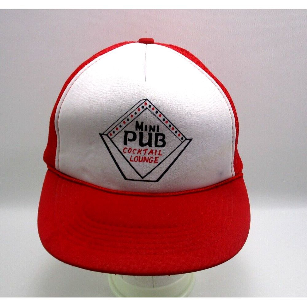 Vintage Snapback Trucker‎ Hat Red White Mini PUB Cocktail Lounge Cap